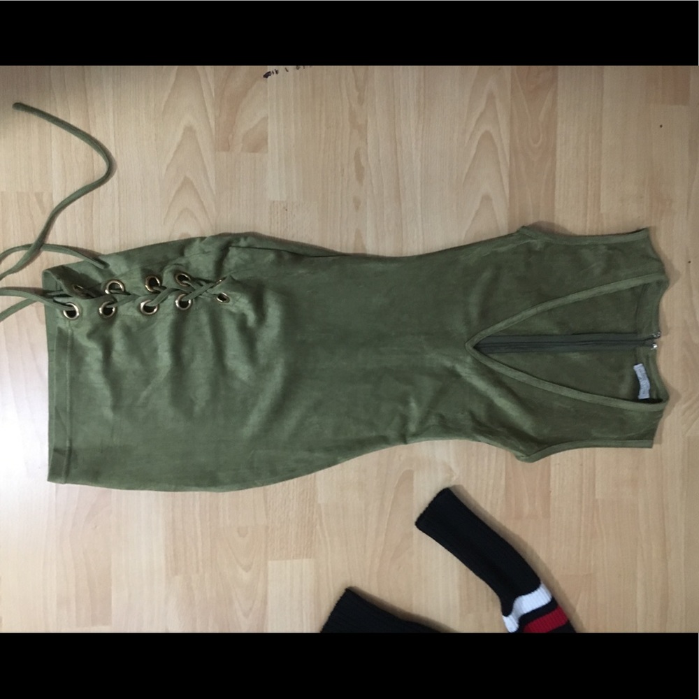 Mini green suede dress